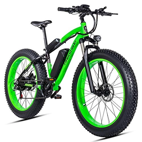 Mountain bike elettriches : Shengmilo-MX02 26 Pollici Fat Tire Electric Bike 1000W / 500W Beach Cruiser Mens Donne Mountain e-Bike Pedale Assist 48V 17AH Batteria (Verde (Una Batteria), 1000w China Motor)