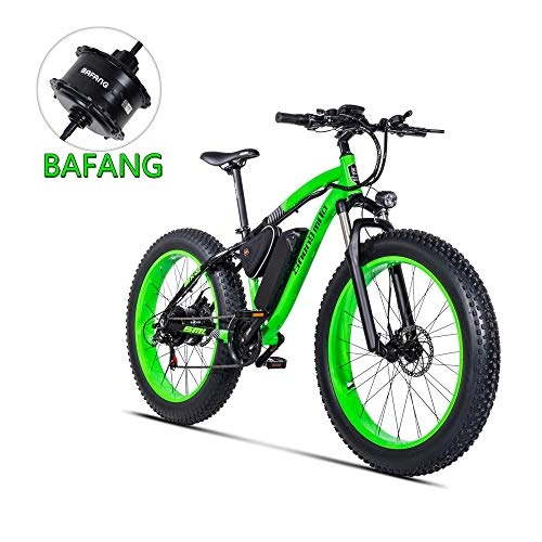 Mountain bike elettriches : Shengmilo-MX02 26 Pollici Fat Tire Electric Bike 1000W / 500W Beach Cruiser Mens Donne Mountain e-Bike Pedale Assist 48V 17AH Batteria (Verde (Una Batteria), 500w BAFANG Motor)