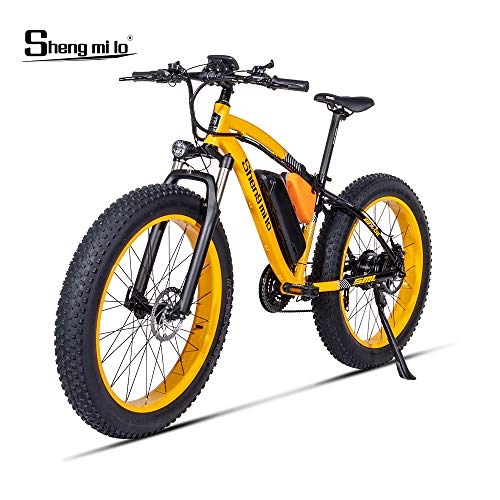 Mountain bike elettriches : Shengmilo-MX02 Bici elettrica della Bici del Grasso della Bici della Bici della Montagna di BAFANG 500w Electric Bike 26 * 4.0 (Giallo (con acceleratore))