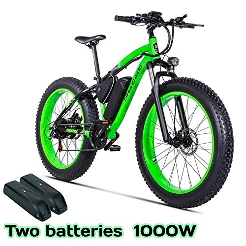 Mountain bike elettriches : Shengmilo MX02, Bici elettrica, Motore da 1000 W, ebike Fat da 26 Pollici, Batteria da 48 V 17 AH (MX02 Green(1000w) Batteria di Ricambio)
