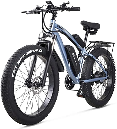 Mountain bike elettriches : Shengmilo MX02S Bicicletta elettrica potente 26 "Fat Tire Bike 1000 W 48 V / 17 AH Batteria eBike ciclomotore Neve Beach Mountain Ebike acceleratore & Pedale Assist (blu, no + batteria di ricambio)