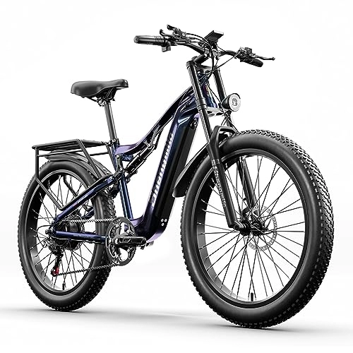 Mountain bike elettriches : Shengmilo-MX03 Bici Elettrica per Adulti, Batteria Rimovibile 48V 15Ah 720Wh, Bicicletta da Montagna Elettrica Fat Tire da 26" con 3 Modalità di Guida, Motore BAFANG, 7 velocità, Sospensione Completa