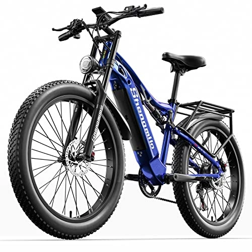 Mountain bike elettriches : Shengmilo MX03 Bici elettrica per pneumatici grassi per adulti, Mountain bike elettrica da 26" con sospensione completa, Bafang motor Ebike, litio 48V 15Ah