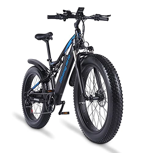 Mountain bike elettriches : Shengmilo -MX03 - Sospensione completa per bicicletta elettrica da neve, mountain bike, 26 pollici, 4, 0 Fat Tire ebike 48 V x 17 Ah batteria al litio