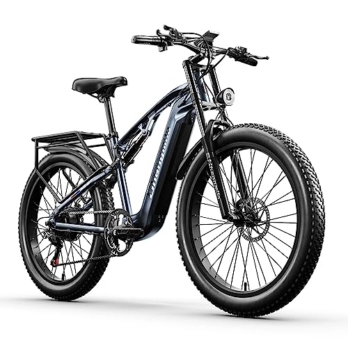 Mountain bike elettriches : Shengmilo-MX05 Bici Elettrica per Adulti, Batteria SAMSUNG da 17, 5 Ah, 26×3.0" Tire Bicicletta da Montagna Elettrica, Motore BAFANG, 7 velocità, Freni a Disco Idraulici SHIMANO, Sospensione Completa