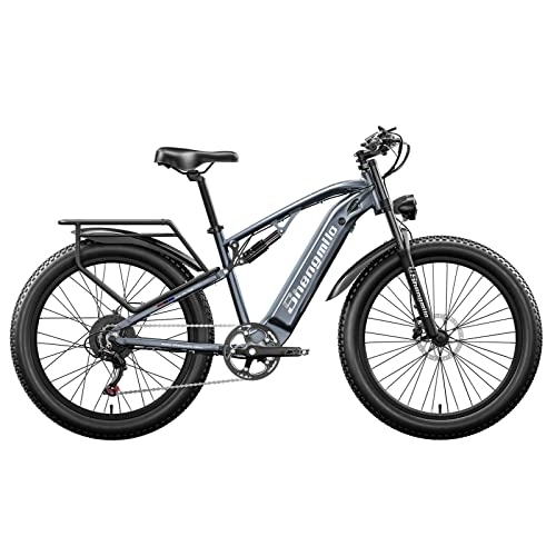 Mountain bike elettriches : Shengmilo MX05 Mountain Bike Elettrica, Bici Elettrica da 26'' per Adulti, E-Bike Pneumatico grasso con Batteria LG 48V 15Ah Rimovibile, Doppi Ammortizzatori, Faro Super Luminoso