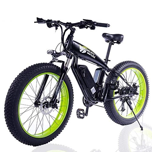 Mountain bike elettriches : SHOE Adulti Fat Tire Bici Elettrica, con Grande capacità Rimovibile agli Ioni di Litio (48V 500W) 27 velocità Ingranaggi E modalità di Lavoro Tre, Black Green