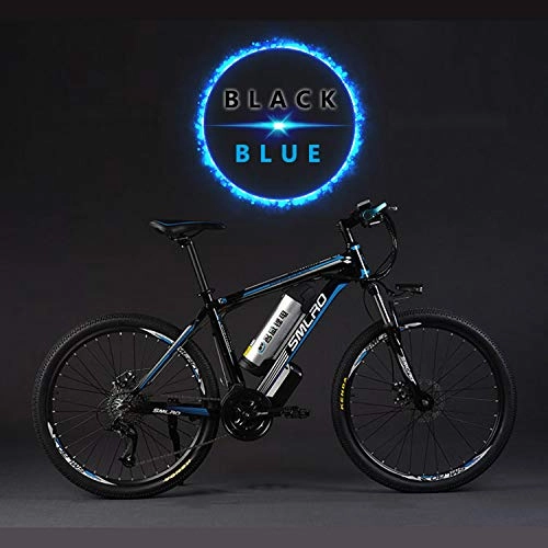 Mountain bike elettriches : SMLRO C6 Bici elettrica a 27 velocit Bici da 26 Pollici Mountain Bike Batteria al Litio 48V Bici assistita elettrica, adottare Freno a Disco Olio (Black Blue 10Ah, Plus 1 Batteria di Ricambio)