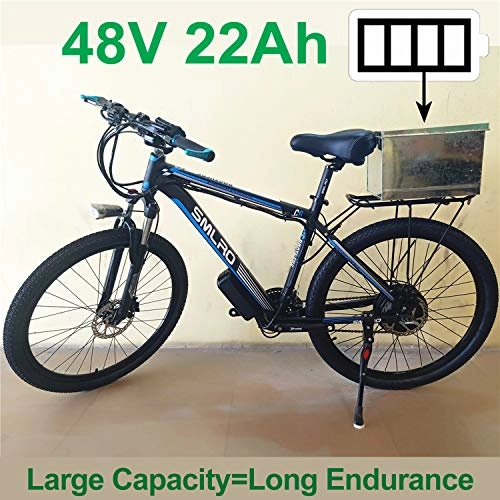 Mountain bike elettriches : SMLRO C6 Bici elettrica a 27 velocit Bici da 26 Pollici Mountain Bike Batteria al Litio 48V Bici assistita elettrica, adottare Freno a Disco Olio (Black Blue, 22Ah)