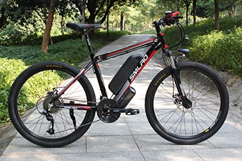 Mountain bike elettriches : SMLRO Mountain Bike Elettrica, Bcicletta Elettrica 26 '' 1000W con Batteria agli ioni di Litio Rimovibile 48V 15 AH Shimano 27 velocità (Nero-Rosso)