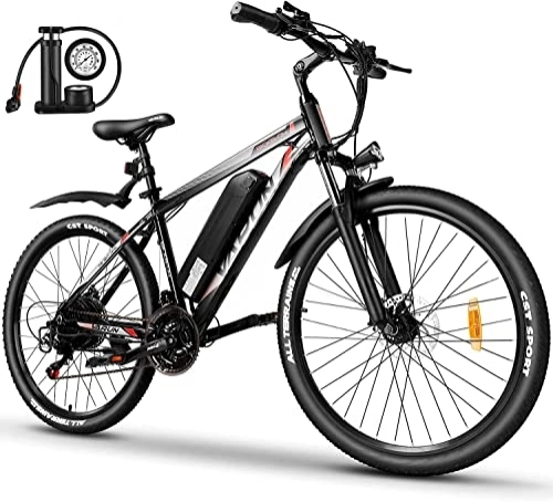 Mountain bike elettriches : VARUN Mountain bike da 26 pollici, 250 W E, 36 V, 10, 4 Ah, batteria da uomo, cambio Shimano a 21 marce, bicicletta elettrica da donna, 50 KM Pedelec con chiave (rosso)