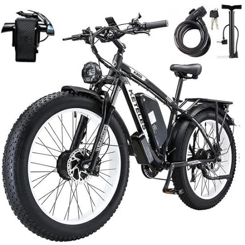Mountain bike elettriches : Vikzche Q K800 Bici Elettrica Doppio Motore 26 × 4 Pollice Fat Tire Rimovibile Batteria 23Ah 21 Velocità Freni a Disco Idraulici