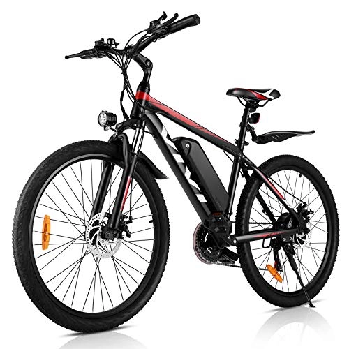 Mountain bike elettriches : Vivi 26"mountain bike elettrica 250 W 36 V 10, 4 Ah batteria rimovibile pendolare bici 25 MPH 21 marce e-bike per adulti (ROSSO)