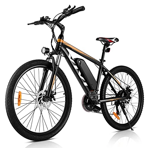 Mountain bike elettriches : VIVI 26" Mountain Bike elettrica da 26"36V 10.4Ah Batteria rimovibile Commuter Bike 21 Speed Gears E-Bike per adulti (ARANCIONE)