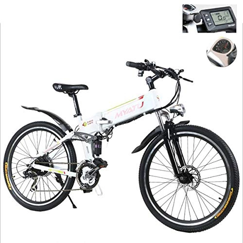 Mountain bike elettriches : W&TT 21 velocit 36V 12A 250W Adulto Pieghevole Bicicletta elettrica E-Bike 26 Pollici Multi-Stage Regolabile Ammortizzatore Anteriore Forcella Mountain Bike con Display LCD HD, White
