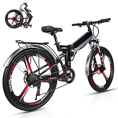 Mountain bike elettriches : Wheel-hy Elettrica Pieghevole Bicicletta Mountain elettrica Bici, 350W 48V 10.4Ah, Shimano 21 velocit Freni a Disco