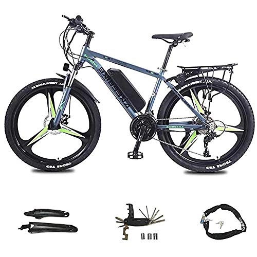 Mountain bike elettriches : WXX Adulta della Bicicletta elettrica, 26 inch Electric Mountain Bike, 8Ah Batteria al Litio 36V / 350W 27 a velocità variabile Boost Bici, per Esterno in Bicicletta, Gray Green, 13AH