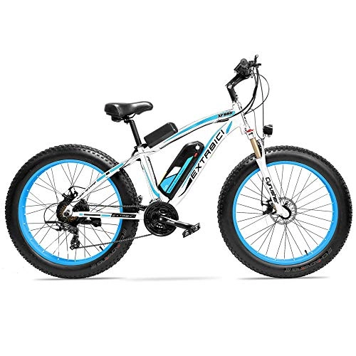Mountain bike elettriches : Xf660 500 W / 48 V 1000 W bicicletta elettrica 26'X4.0 Big Shimano cambio bicicletta neve Beacn velocità di viaggio 7 / 21 Mountain Bike Ebike disco freno, blau 1000W
