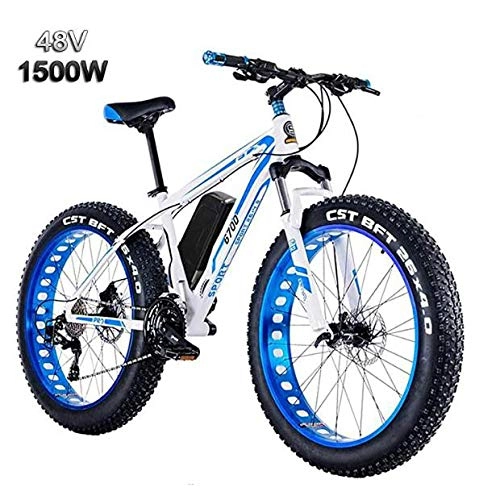 Mountain bike elettriches : XTD Nuovo 48V 1500W Electric Mountain Bicycle 26 Pollici Fat Tire E-Bike (50-60 Km / H) Sospensione Cruiser Mens Sport Bike Completa Batteria al Litio MTB Dirtbike Blue