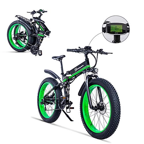 Mountain bike elettriches : XXCY Bicicletta elettrica da Uomo E-Bike Fat Snow Bike 1000W-48V-13Ah Li-Batteria 26 * 4.0 Mountain Bike MTB Shimano 21-velocità Freni a Disco Intelligent Electric Bike (01verde)