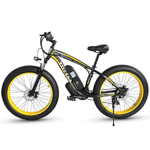 Mountain bike elettriches : XXCY Bicicletta elettrica da Uomo E-Bike Fat Snow Bike 1000W-48V-13Ah Li-Batteria 26 * 4.0 Mountain Bike MTB Shimano 21-velocità Freni a Disco Intelligent Electric Bike (Giallo)