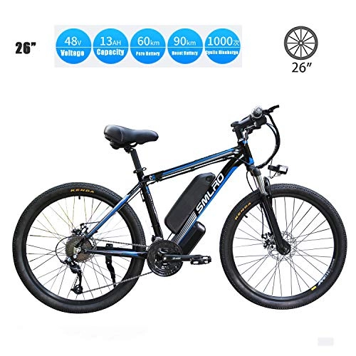 Mountain bike elettriches : YMhome Bici elettrica, Electric City Ebike Bicicletta con 350W Brushless Motore Posteriore 26" per Gli Adulti, 36V / 13Ah Batteria al Litio Rimovibile, Black Blue