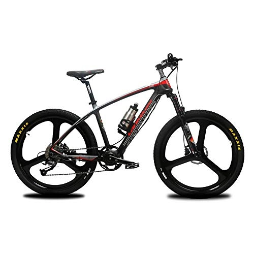 Mountain bike elettriches : YSNJG Freni in Fibra di Carbonio Montagna-Bici 36V 400W Bicicletta elettrica 9 Costi a Disco Idraulico Mens Bike con Batteria al Litio (Red)