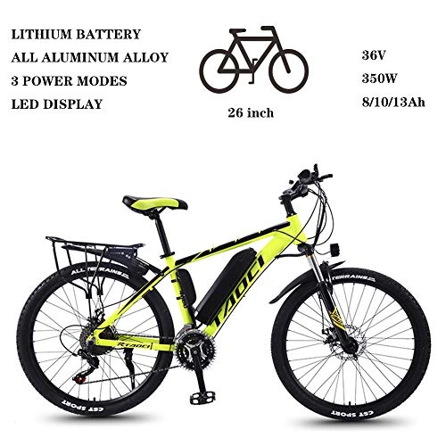Mountain bike elettriches : ZFY Biciclette Elettriche in Lega di Magnesio Biciclette Elettriche da 26 Pollici per Adulti Batteria agli Ioni di Litio Rimovibile 36V 350W Mountain Ebike, Yellow-10AH70km