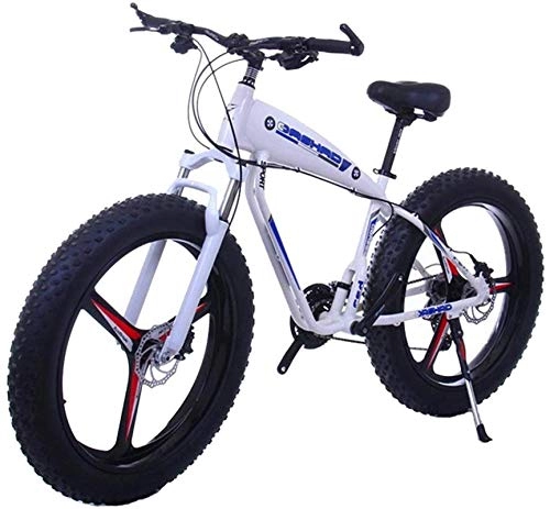 Mountain bike elettriches : ZJZ Mountain Bike elettrica 26 Pollici Fat Tire E-Bike 21 / 2427 velocità Beach Cruiser Sport MTB Biciclette Snow Bike Batteria al Litio Freni a Disco (Colore: 10Ah, Dimensioni: Bianco)