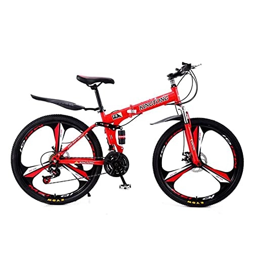 Mountain Bike pieghevoles : 21 velocità, telaio pieghevole in acciaio al carbonio con forcella anteriore ammortizzante, adatto per uomini e donne appassionati di ciclismo (colore rosso)