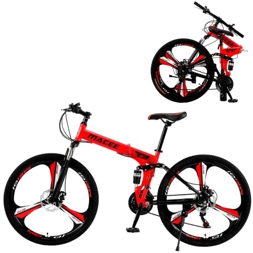 Mountain Bike pieghevoles : AASSDOO Bicicletta Pieghevole per Mountain Bike MTB da 26 Pollici - con Freni a Doppio Disco a 21 velocità, Sospensione Completa, Antiscivolo, Bici Sportiva per Adulti, biciclett