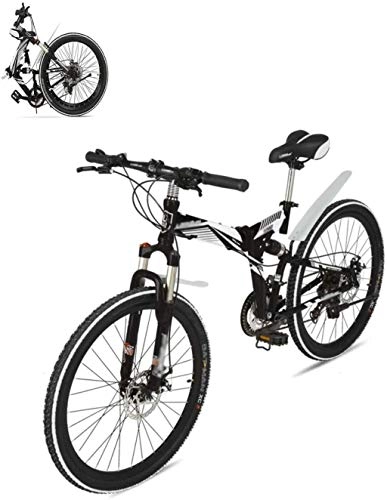 Mountain Bike pieghevoles : Adult-bcycles BMX Folding Mountain Bike, 26 Pollici 21 velocit Doppio Freno a Disco, Full Suspension e Anti-Skid, Bianco