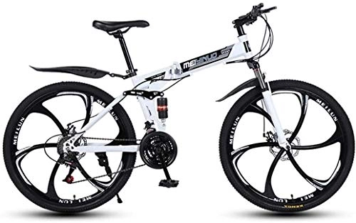 Mountain Bike pieghevoles : Aoyo Bicicletta da corsa bianca, 26 pollici, 21 marce, mountain bike per adulti, telaio in alluminio leggero, con sospensione, forcella ammortizzata, freno a disco,