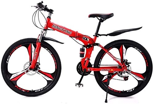 Mountain Bike pieghevoles : Aoyo, mountain bike a 21 marce, con doppia disco, con sospensione antiscivolo, telaio leggero in alluminio, forcella ammortizzata (colore: Red2, dimensioni: 24 pollici)