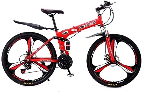 Mountain Bike pieghevoles : Aoyo Mountain Bike Bicicletta Pieghevole, 27-velocità Doppio Freno a Disco Sospensione Totale Antiscivolo, Leggera Struttura di Alluminio, Forcella Ammortizzata, (Color : Red2)