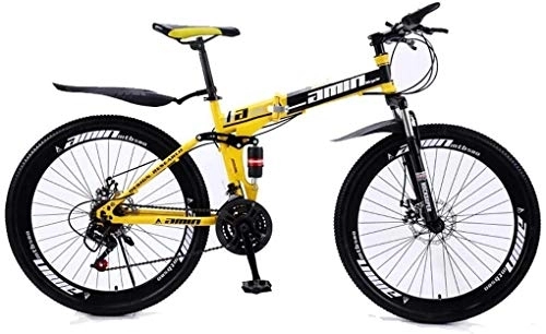 Mountain Bike pieghevoles : Aoyo - Telaio leggero per mountain bike, 26 pollici, doppio freno a disco a 24 marce, bici pieghevoli, completamente antiscivolo, forcella ammortizzata giallo