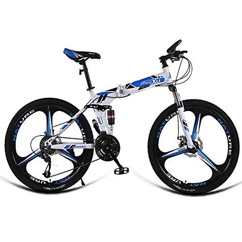 Mountain Bike pieghevoles : AQAWAS 24-inch Adulti Folding Bike, 24 velocità Pieghevole Compatto Biciclette, Leggero Ferro Telaio Outroad Mountain Bike, con Antiscivolo e Resistente all'Usura degli Pneumatici, Blue