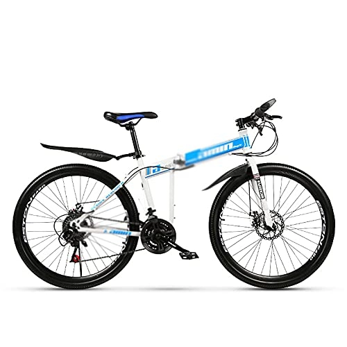 Mountain Bike pieghevoles : ASDF - Mountain bike pieghevole, da 26 pollici, 24 pollici, doppio ammortizzatore, a velocità variabile, per mountain bike, mountain bike, colore bianco blu non assorbe gli urti a 24 velocità.