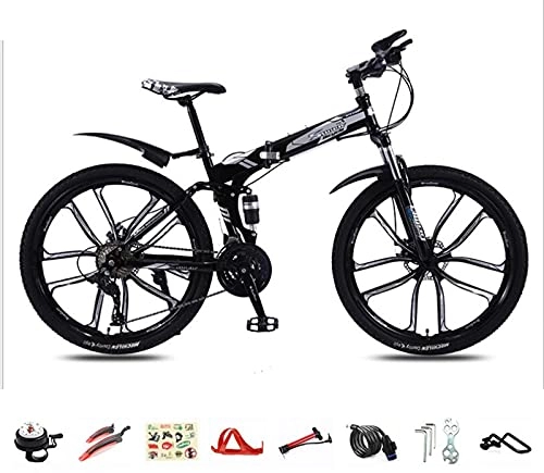 Mountain Bike pieghevoles : ASEDF Bici Pieghevole Unisex Adulto, MTB Mountain Bike Sospensione Completa 26" | Bicicletta MTB Telaio Shimano a 27 / 30 velocità black-30 Speed
