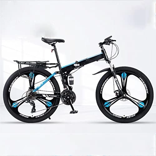 Mountain Bike pieghevoles : ASUMUI Bici da montagna pieghevole da 26 pollici con freno a doppio disco a velocità variabile Assorbimento degli urti Bicicletta da corsa a una ruota (blue 24 speed)