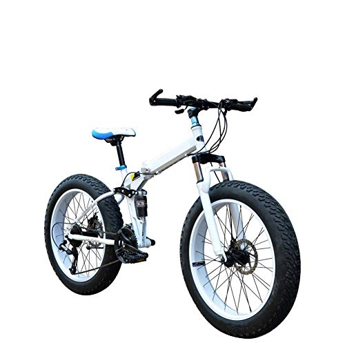 Mountain Bike pieghevoles : AYHa Biciclette per adulti Montagna, doppio freno a disco 20 / 26 pollici pieghevole 4.0 Fat Tire Bike 7 / 21 / 24 / 27 / 30 velocità con assorbimento di scossa, bianca, A 7 velocità