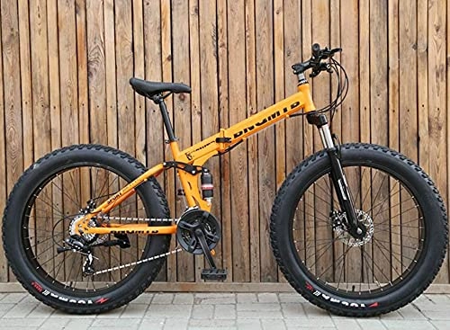 Mountain Bike pieghevoles : AYHa Folding motoslitta, doppio freno a disco da 26 pollici di montagna adulto 4, 0 Fat Bike Tires 21 / 24 / 27 / 30 Velocità doppio assorbimento di scossa in alluminio Ruote, arancia, 27 velocità