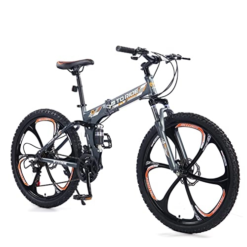 Mountain Bike pieghevoles : AZXV Bike Pieghevole Bike in Acciaio al Carbonio Bici in Acciaio ad Alta Carbonio, Dual Dual DOP-Freni Meccanici Spostamento Ammortizzatore Bicicletta MTB, 21 velocità, 6 Grey