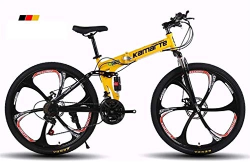 Mountain Bike pieghevoles : Bbhhyy Mountain Bike, Mountain Bike Unisex Pieghevole Telaio, MTB Bike Uomo Bike Sospensione Doppia velocità 21 / 24 / 27 / 30 (Color : Yellow, Size : 24 Inches)