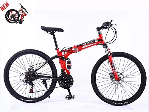 Mountain Bike pieghevoles : Bicicletta pieghevole unisex 24" in acciaio al carbonio Hardtail Mountain Bike MTB con sospensione anteriore regolabile sedile 3 Cutter Wheel, D, 27 speed