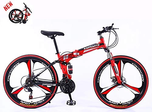 Mountain Bike pieghevoles : Bicicletta pieghevole unisex 24" in acciaio al carbonio Hardtail Mountain Bike MTB con sospensione anteriore regolabile sedile 3 Cutter Wheel, F, 27 speed