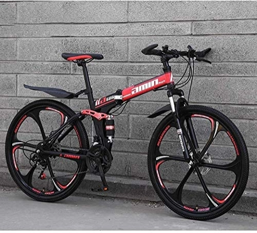 Mountain Bike pieghevoles : Biciclette Red Mountain Bike 26inch 27-velocità pieghevoli, Full Suspension Anti-Slip biciclette, leggero telaio in alluminio, forcella della sospensione,