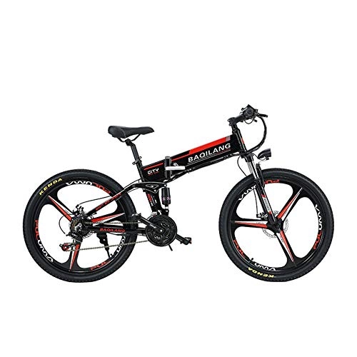 Mountain Bike pieghevoles : BNMZX Bicicletta elettrica Pieghevole Mountain Bike, ciclomotore Adulto Pieghevole Mountain Bike da 26 Pollici per Adulti, Durata della Batteria 60KM, Black-Three-Knife Wheel