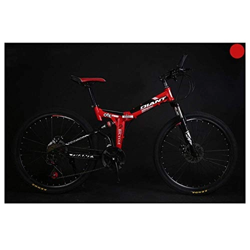 Mountain Bike pieghevoles : BXU-BG Sport all'Aria Aperta 26" Biciclette Full Suspension Mountain Bike, 2130 Costi HighCarbon Acciaio Shock Struttura di Assorbimento (Color : Red, Size : 27 Speed)