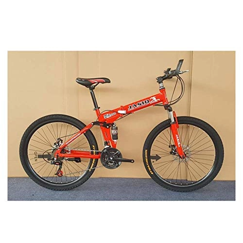 Mountain Bike pieghevoles : CENPEN Outdoor Sports 24Speed Pieghevole Mountain Bike, 26 Inch High Carbon Steel Frame, Dual Sospensione Dual Disc Brake Bicicletta, Pneumatici OffRoad (Colore: Rosso)